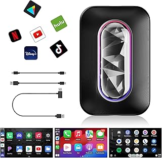 3 in 1 Wireless Carplay Adapter, Android 11.0 Wireless Adapter for Netflix/YouTube/TikTok, Carplay AI Box Wired to Wieless CarPlay & Android Auto, Fit for OEM Wired Carplay Cars (Black with Light)