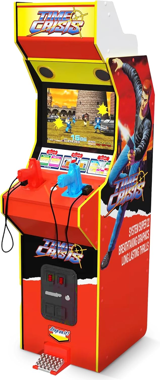 Arcade1Up 17" Time Crisis Arcade Game Machine, LCD Screen Multiplayer w/ Stand Up Cabinet - High Resolution Light Gun Video Gaming Machine
