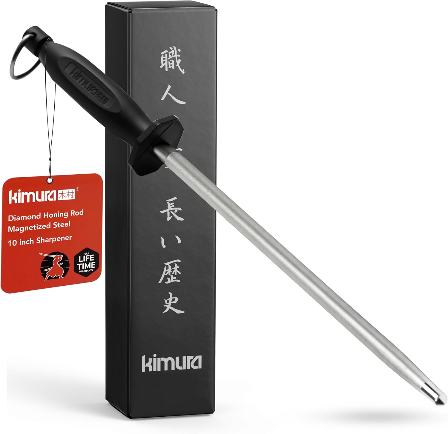 Kimura Professional Diamond Honing Steel, 10 inch Honing Rod, Diamond Knife Sharpener, Magnetized Steel, Ergonomic Polypropylene Handle, Ideal for Chef Knives, Japanese Gift Box