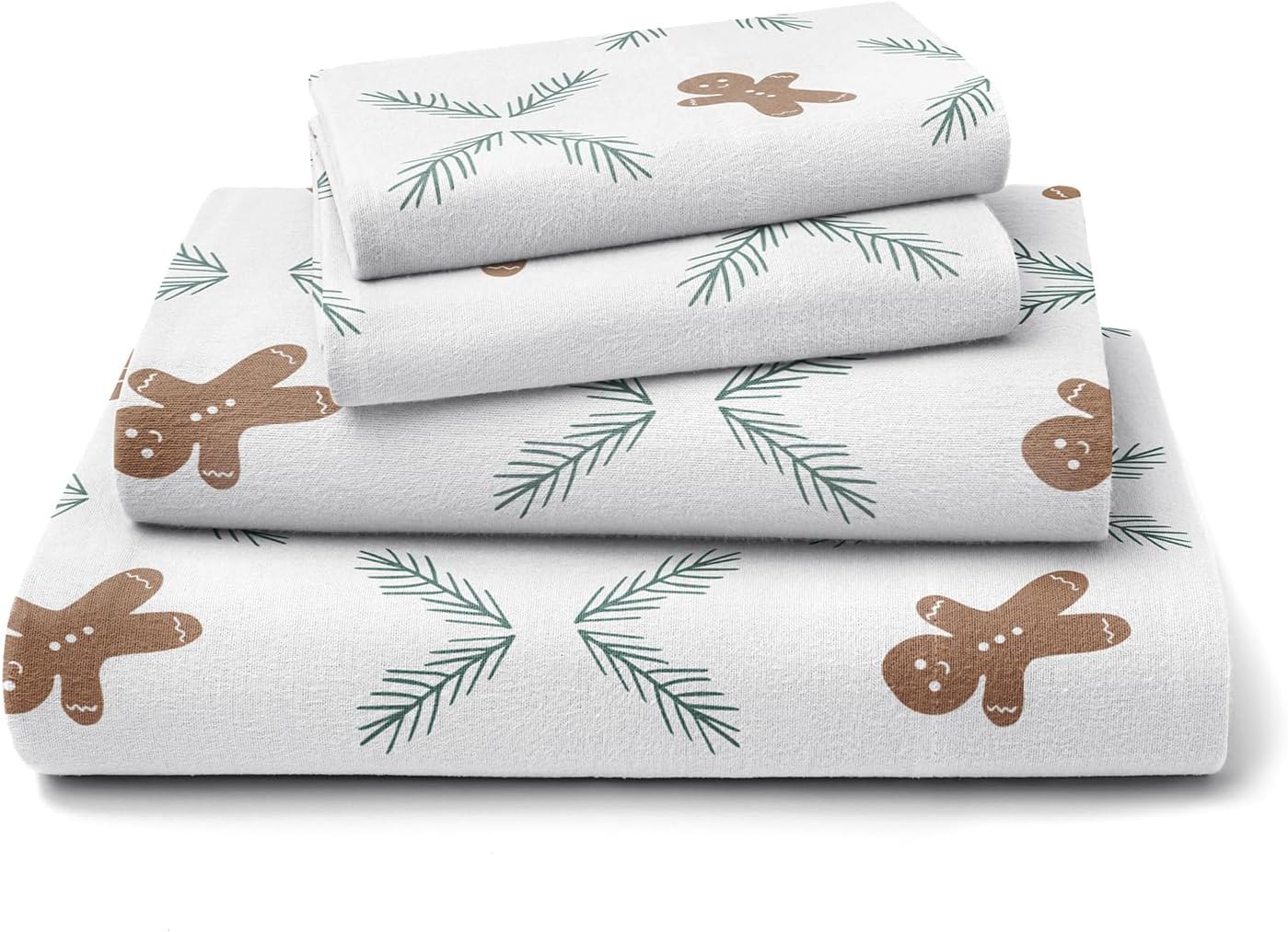 Flannel Christmas Sheets - 100% Cotton Flannel Sheets - Cal King Size Sheets - Extra Soft & Cozy - Thick Warm Heavyweight Winter Sheets - Gingerbread Deep Pocket Holiday Sheets for Women, Men & Kids