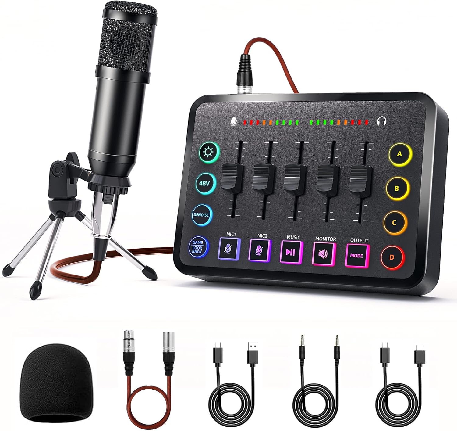 LILUOSUO Podcast Equipment Bundle includes audio mixer and BM800 microphone, ideal for video production, live streaming, gaming voiceovers. Compatible with various operating systems and software.