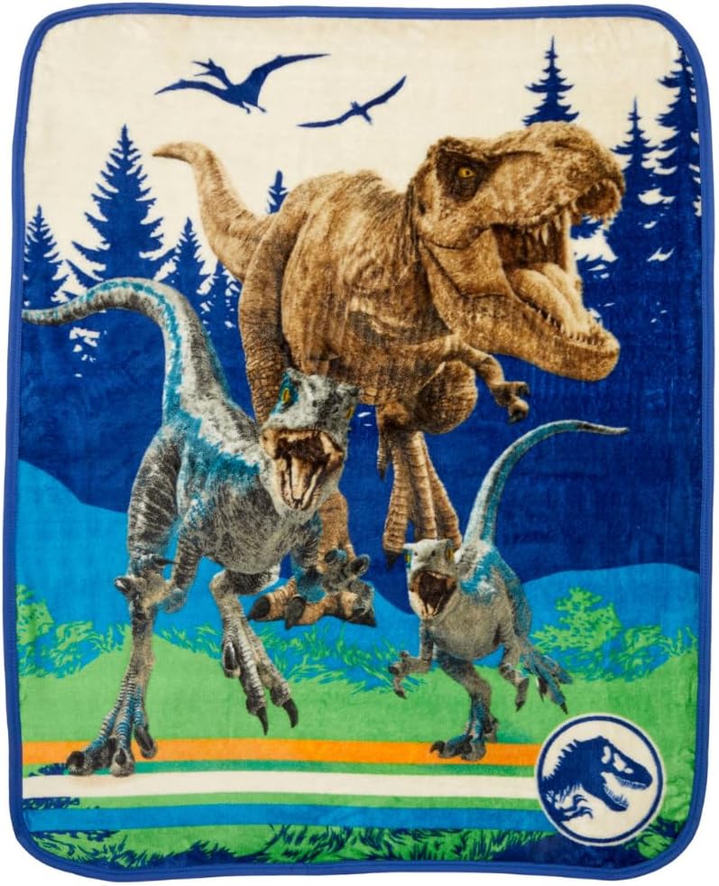 Franco Jurassic World Dominion Rexy T-Rex Kids Bedding Super Soft Silk Touch Throw, 40 in x 50 in, (Official Licensed Product)