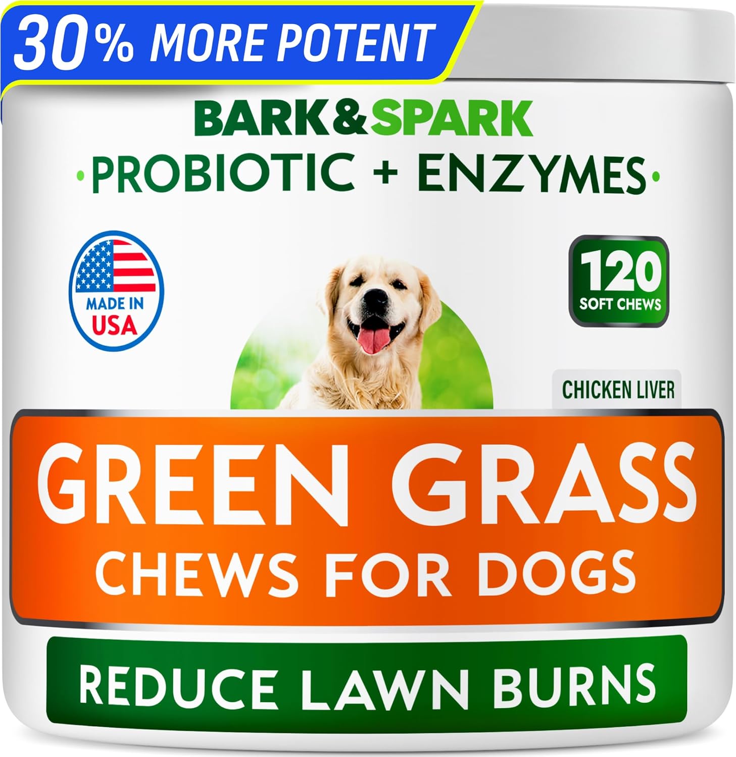 BARK&SPARK Green Grass Chews - Dog Pee Grass Spot Saver Caused by Dog Urine - Urine Neutralizer for Lawn, Gut Health Probiotics & Enzymes, Lawn Burn from Pee, Grass Burn Spot Chews Rocks