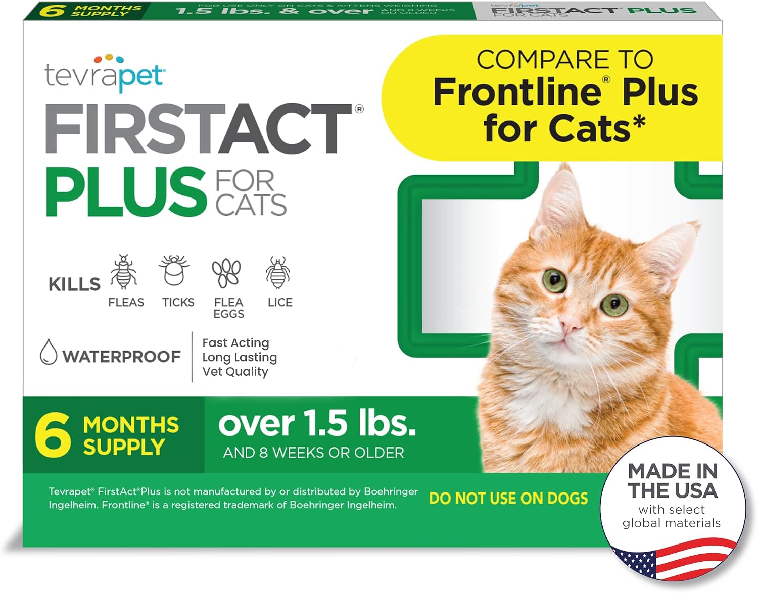 TevraPet FirstAct Plus Flea & Tick Treatment for Cats Over 1.5lbs, 6 Months