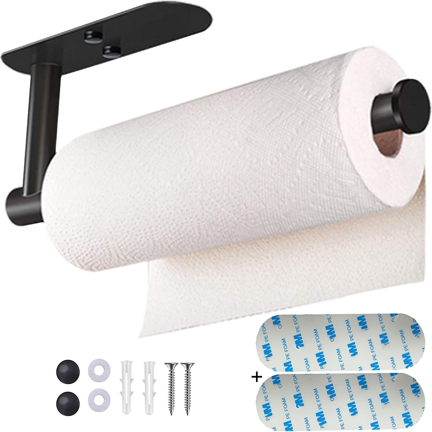 Upgraded Calegency Paper Towel Holder Under Cabinet, Wall Mounted Paper Towel Dispenser, Matte Black SUS304 Self-Adhesive and Drilling Optional Large Paper Towel Roll Holder for Bathroom, Kitchen, RV