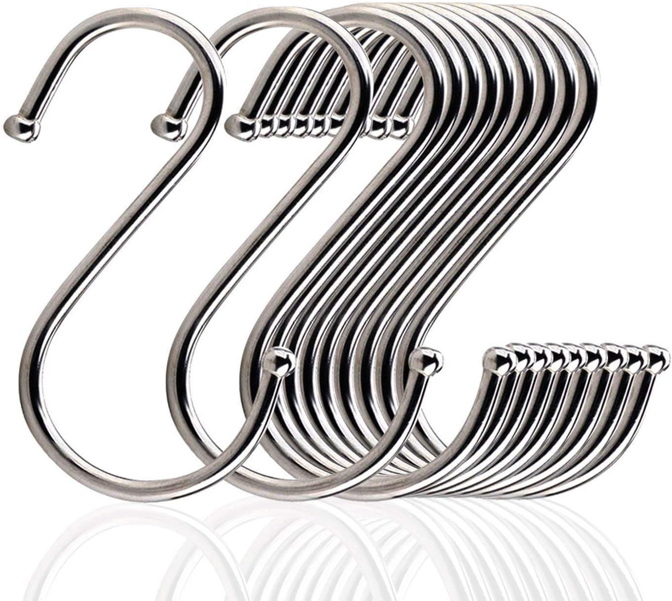 Klassikaline S Hook - 10-Pack Premium Stainless Steel Metal S Hooks Kitchen Pot Pan Hanger Clothes Storage Rack Polished for Your Pots and Pans, Utensils, Towels, Ties and Much More (3.9 inch)
