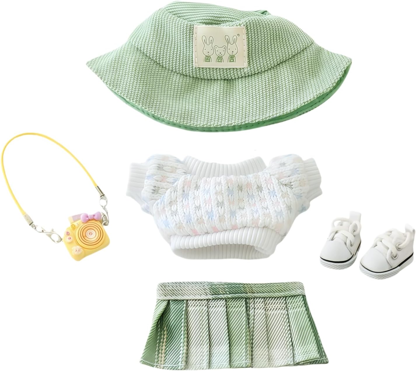 17cm Doll Clothes Set (No Doll), 5 Pieces Dress Outfit Set for 6.7inch Doll Suit, Fashion Chic Hat & Clothes Accessories for 1st/2nd/3rd Gen Doll Play & Display Green