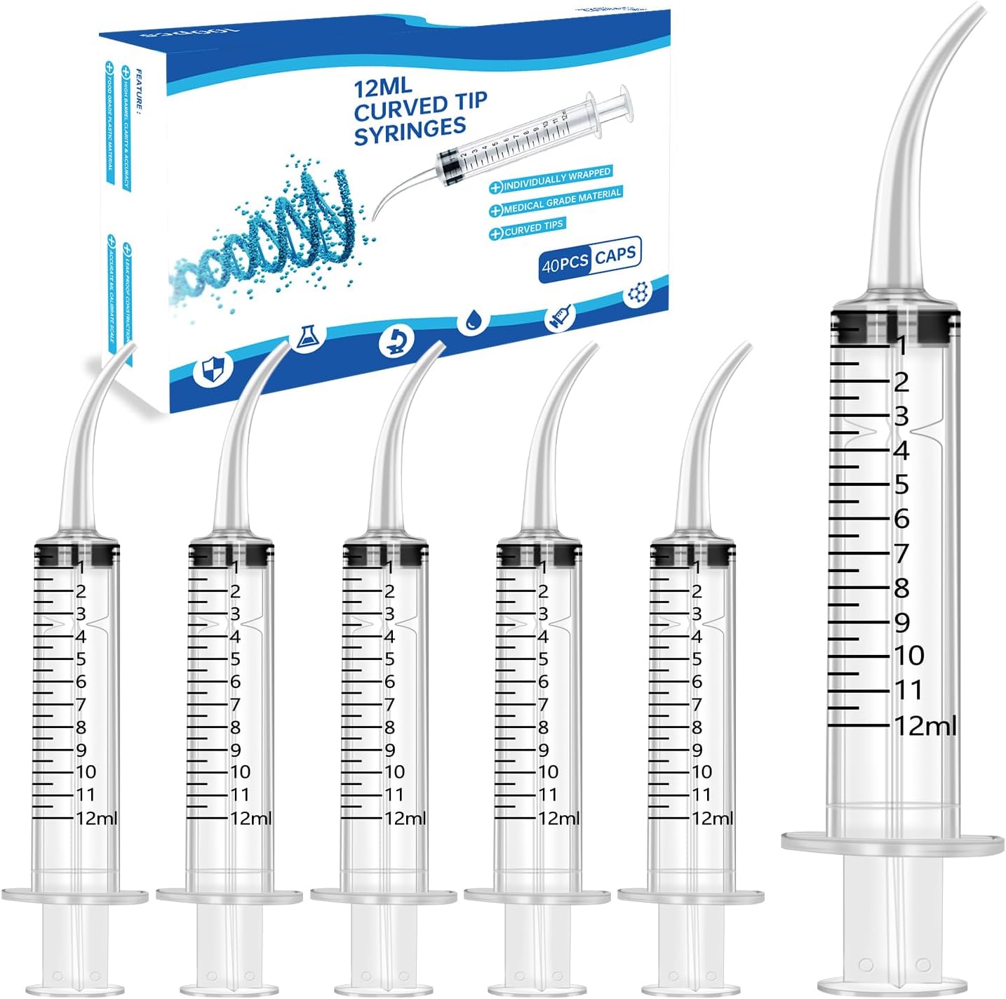 40Pack 12ml Dental Syringe with Curved Tip for Oral Dental Care, Oral Irrigator Syringe for Dental Cleaning