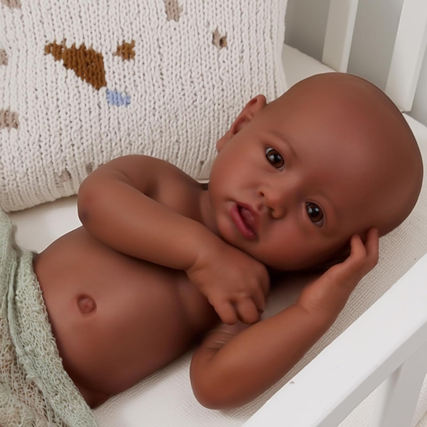 BABESIDE 16 inch Full Body Silicone Baby Dolls, Realistic African American Reborn Doll Black Girl, Bathable Anatomically Correct Newborn with Soft Body and Flexible Limbs