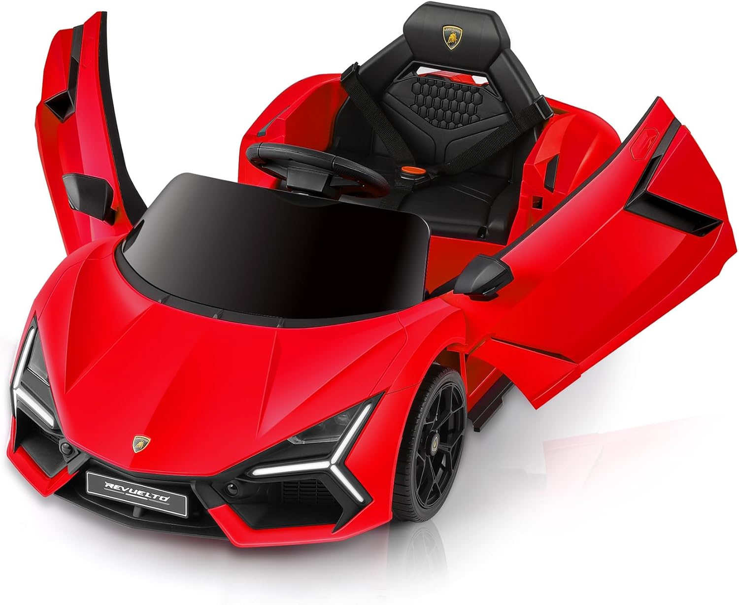 ELEMARA Kids Lamborghini Electric Cars with Scissor Doors, Remote Control Battery Kids Car, 12V Ride On Car for Toddlers with LED Light,Bluetooth,MP3 Player and Wide Seat, Deep Red