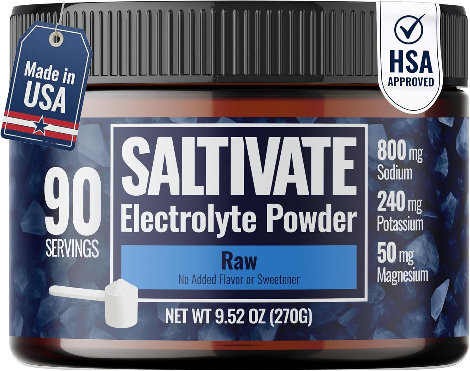 Raw Unflavored Electrolytes | HSA FSA | High Sodium, Potassium, Magnesium | No Sugar, Stevia, Citric Acid or Maltodextrin | Bulk Raw Electrolyte Powder| Made in USA | Makes 90 Servings of 32 Fl Oz