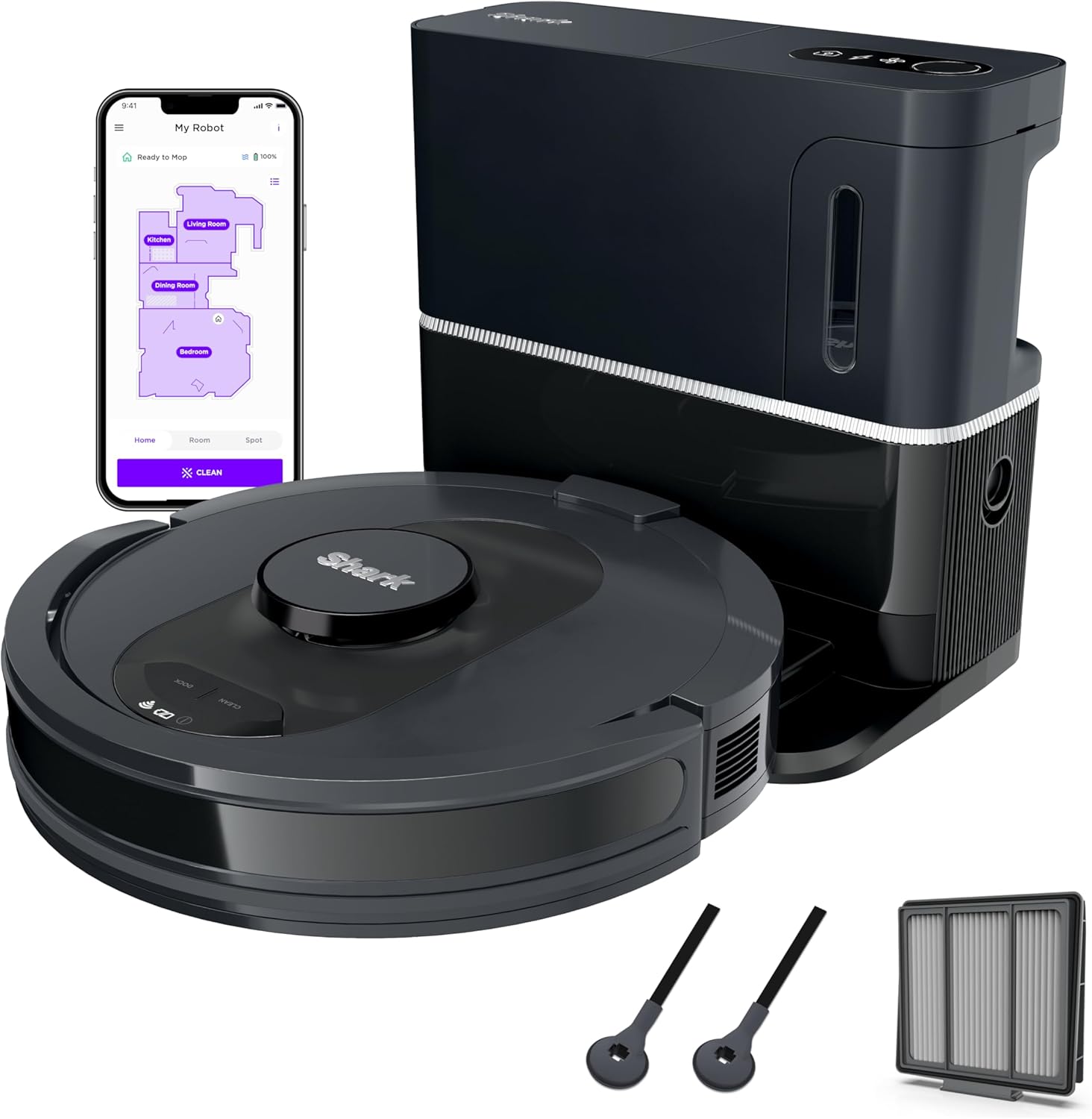 Shark AV2501S AI Ultra Robot Vacuum, with Matrix Clean, Home Mapping, 30-Day Capacity HEPA Bagless Self Empty Base, Perfect for Pet Hair, Wifi, Dark Grey