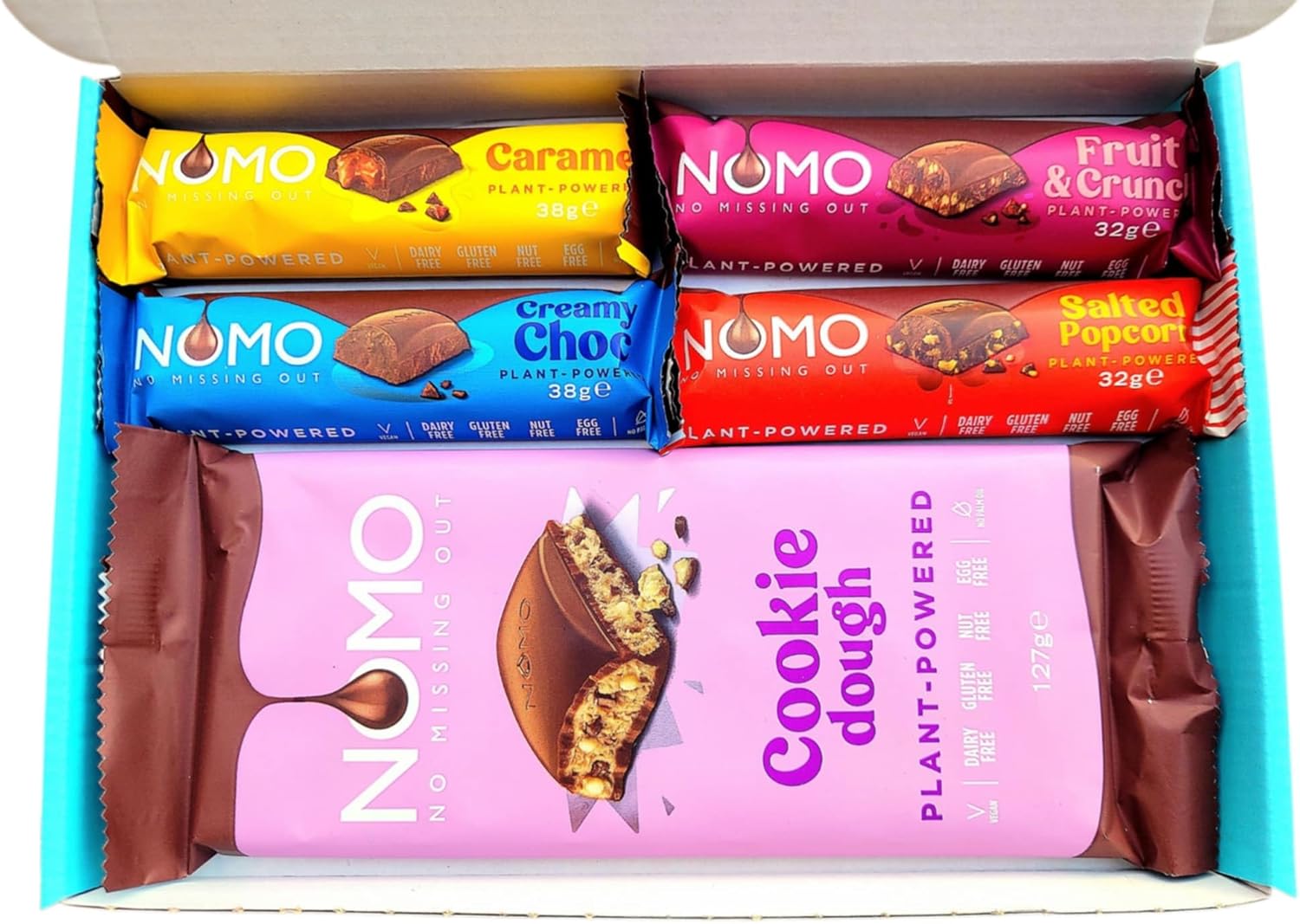 NOMO Chocolate Selection Hamper Gift Box | Cookie Dough | Free From, Gluten Free, Dairy Free, Egg Free, Nut Free, Vegan & Vegetarian | Hamper Exclusive To INTERGALACTIC SWEETS