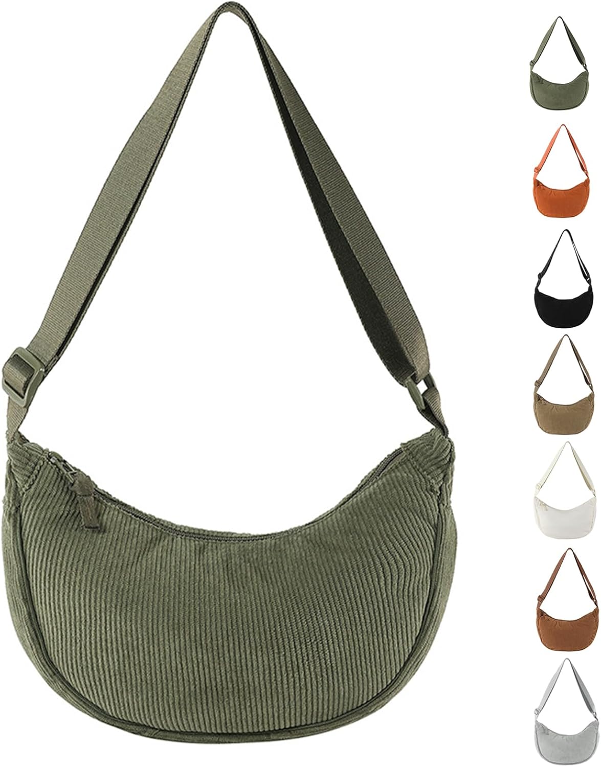 LOCCY Corduroy Crescent Crossbody Bag, Solid Color Cross Body Dumpling Bag with Adjustable Shoulder Strap for Daily Use