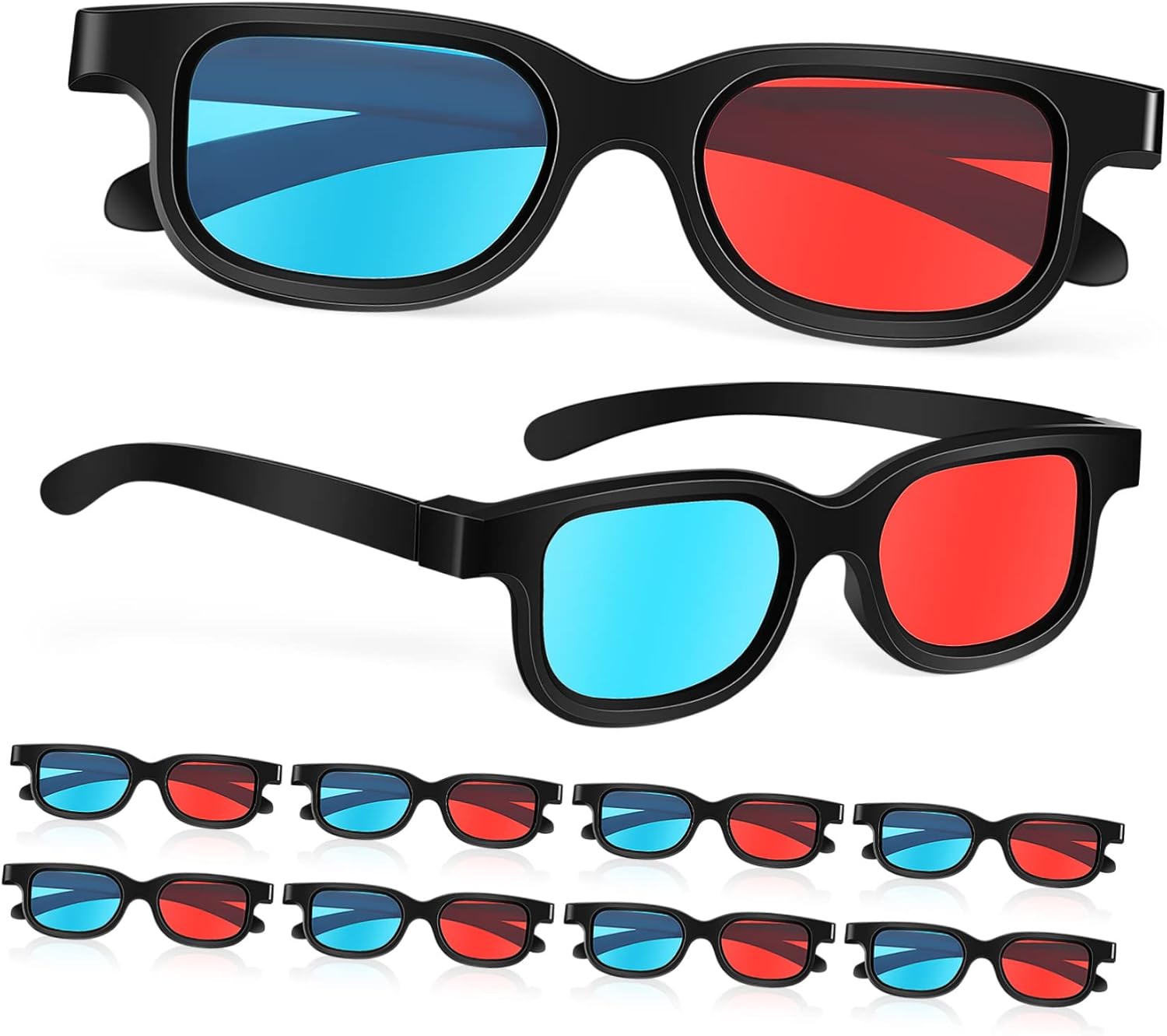 Gadpiparty 3D Movie Gaming Glasses 10Pcs Red-Blue 3 3D Viewing Glasses Glasses Plastic Frame Black Resin Lens Compatible with Ordinary Computer Monitors TVs Projectors