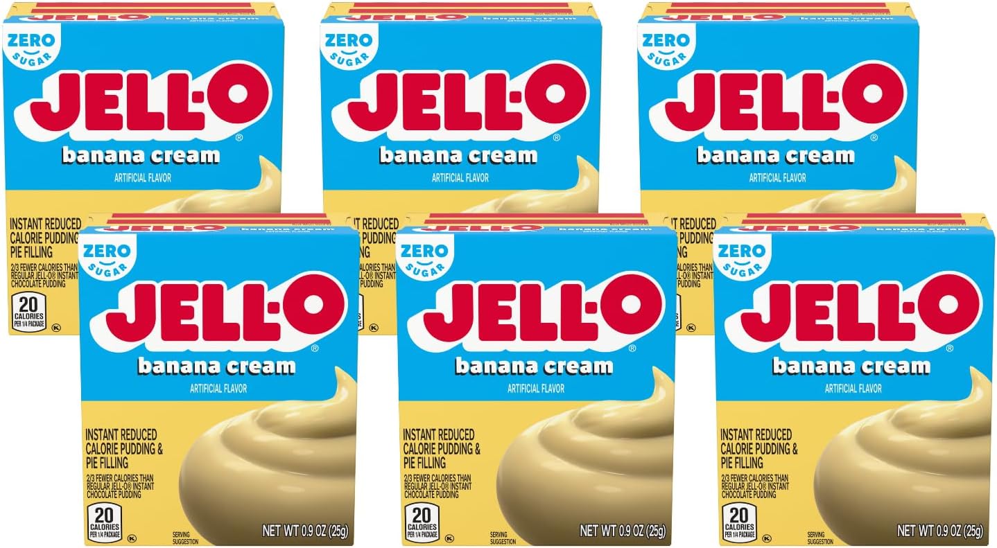 Jell-O Sugar-Free Instant Pudding and Pie Filling, Banana Cream, 0.9-Ounce Boxes (Pack of 6) by JELL-O