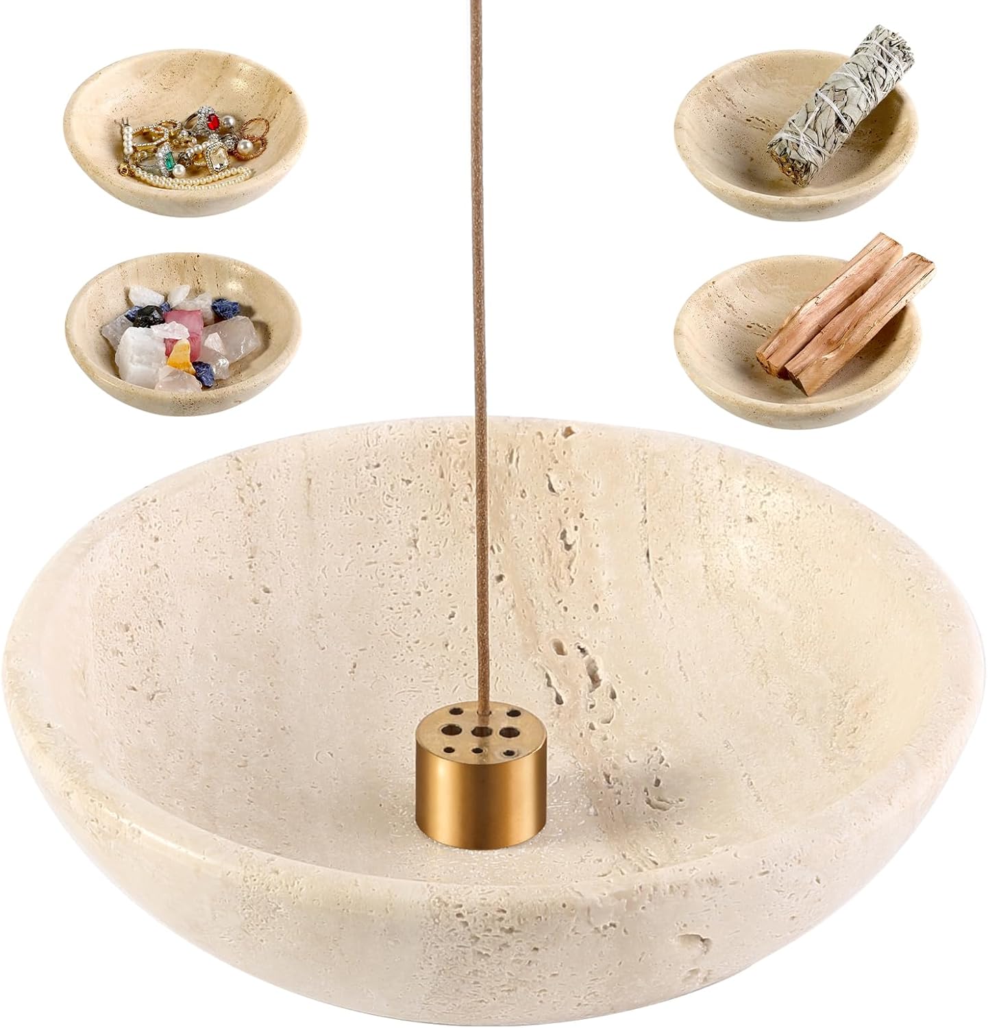 Koville Italian Travertine Incense Holder, 6" Incense Holders for Sticks, Sturdy Incense Burner Ash Catcher, Ideal for Meditation, Relaxing, Easy to Clean
