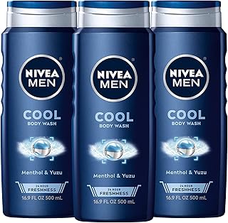 Nivea Men Cool Body Wash with Icy Menthol, Scented Body Wash for Men, Free of Parabens, Phthalates and Microplastic Particles, 3 Pack of 16.9 Fl Oz Bottles