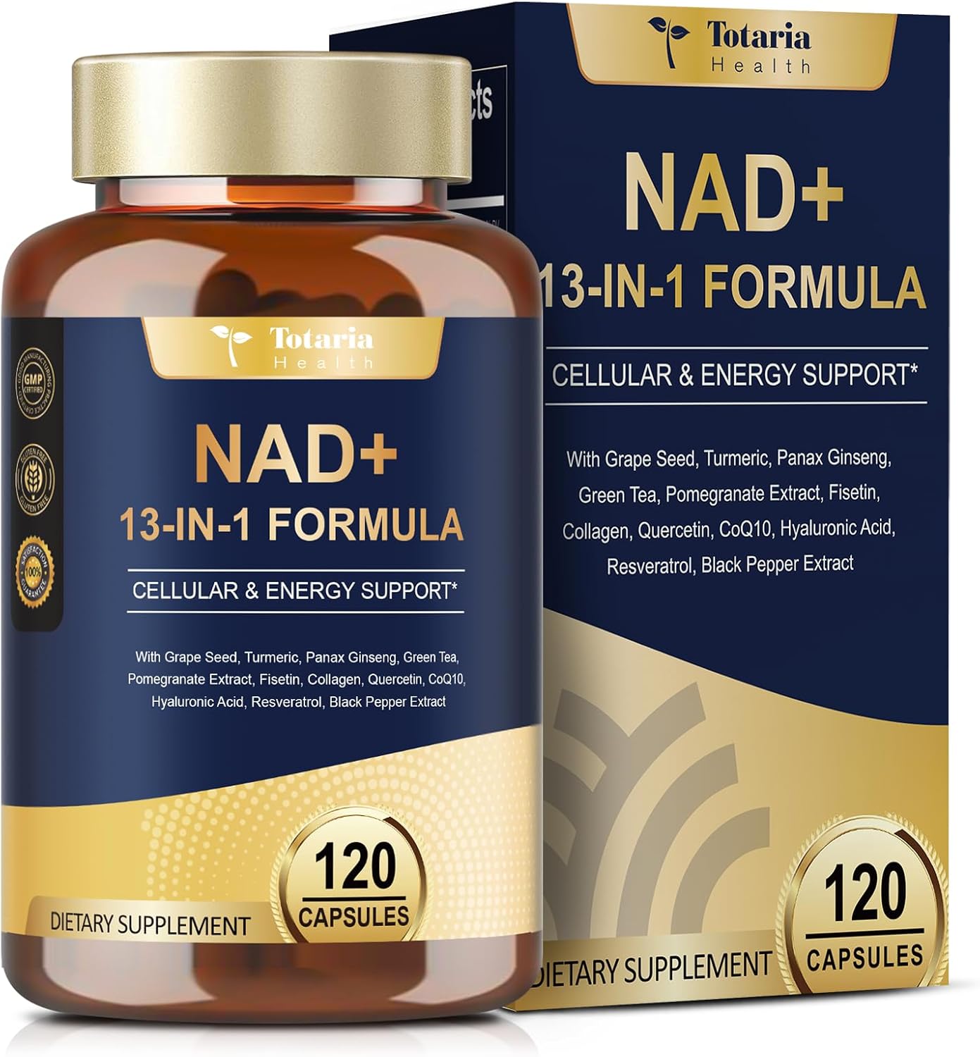 NAD Supplement for Women Men with nicotinamide riboside resveratrol,Quercetin, Betaine Boost NAD+ Levels NAD Plus Supplement for Anti Aging, Energy, Immune, Focus 120 Capsules