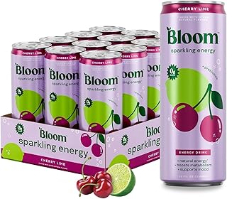 Bloom Sparkling Energy Drink - Natural Caffeine, Zero Sugar, 180mg Caffeine - Antioxidant-Rich w/Green Coffee Bean, Green Tea Extract, Prebiotics - Wellness Beverage for Focus & Metabolism 12oz 12 pk