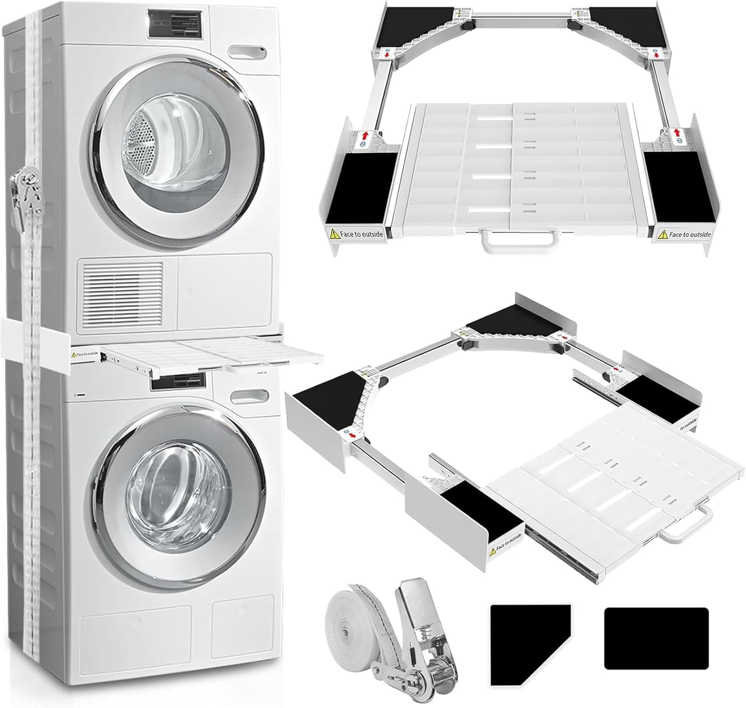 Kiss Core Washer Dryer Stacking Kit, Universal Washer Dryer Stacking Kit with Pull-Out Sliding Plate, Adjustable 29"-21" Stacking Kit for Washer and Dryer with Ratchet Strap