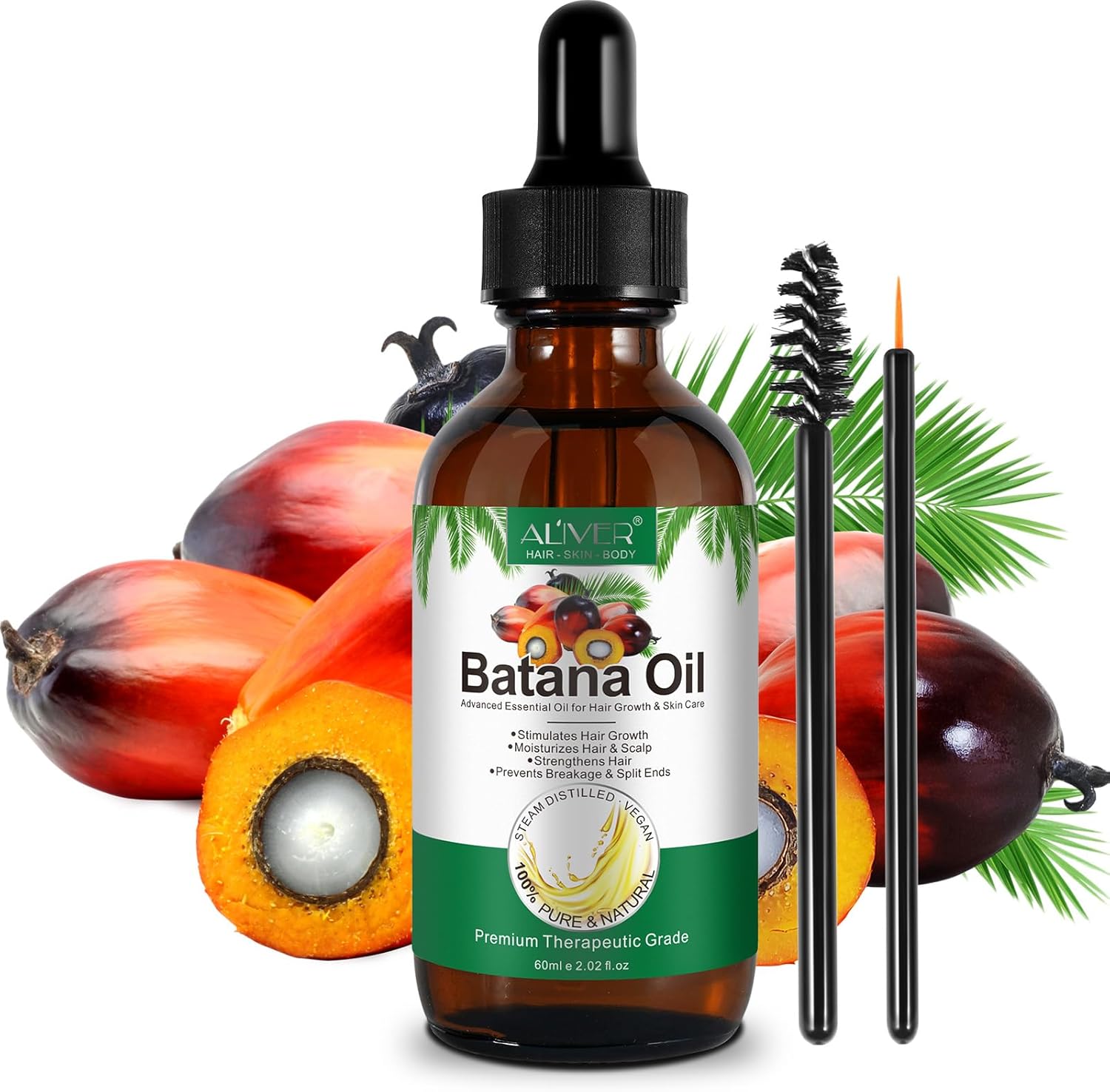 Batana Oil for Hair Growth, 100% Natural Batana Oil, Repairs Damaged Hair Reduces Loss Promotes Regrowth, Skin, Face, Treatment for Men and Women, 60ml