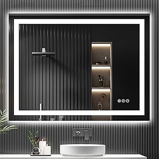 48x36 Inch LED Bathroom Mirror with Lights Front and Backlit Lighted Vanity Mirror for Bathroom Wall with 3 Colors Dimmable Anti-Fog Memory Shatter-Proof IP54 Waterproof Horizontal/Vertical