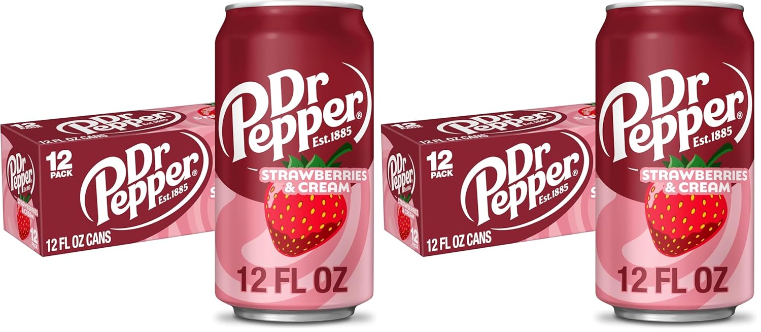 Dr Pepper Strawberries and Cream Soda, 12 fl. oz. Cans, 12 Pack (Pack of 2)