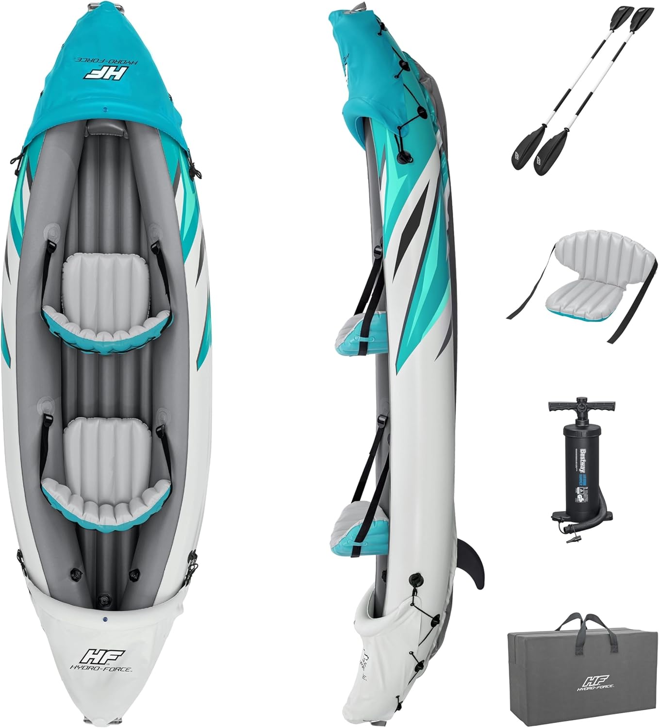 Bestway Hydro Force Inflatable Kayak Set | Includes Seat, Paddle, Hand Pump, Storage Carry Bag | Great for Adults, Kids and Families