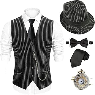 EFORLED 1920s Mens Costume Fedora Hat,Gatsby Gangster Vest,Vintage Pocket Watch,Pre Tied Bow Tie,Tie