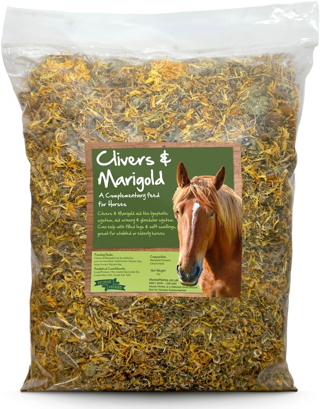 Horse Herbs Cleavers & Marigold 1kg Bag | 100% Natural Feed Supplement for Horses & Ponies, Equine Clivers