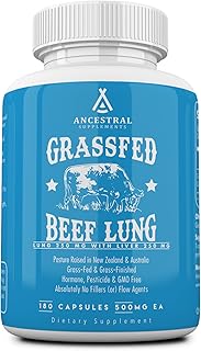 Ancestral Supplements Grass Fed Beef Lung Supplement with Liver, 500mg, Lung and Liver Supplement Supports Lung, Respiratory, Vascular, and Circulatory Health, Non-GMO, 180 Capsules