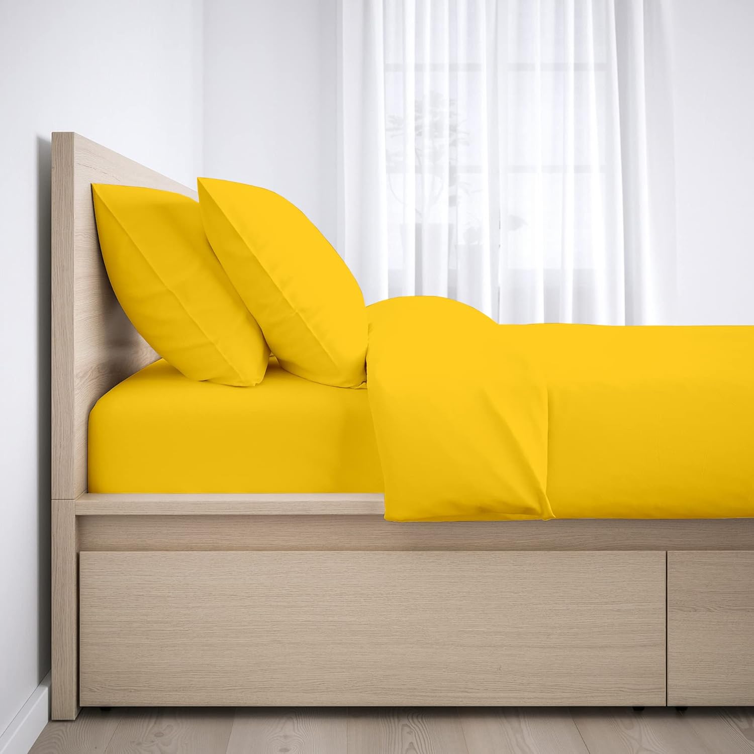 100% Egyptian Cotton Sheets, Golden Solid-Split Cal-King Sheets Set, 600 Thread Count Extra Long Staple Cotton, Sateen Weave for Soft and Silky Feel, Fits Mattress Upto 15'' DEEP Pocket Mattress