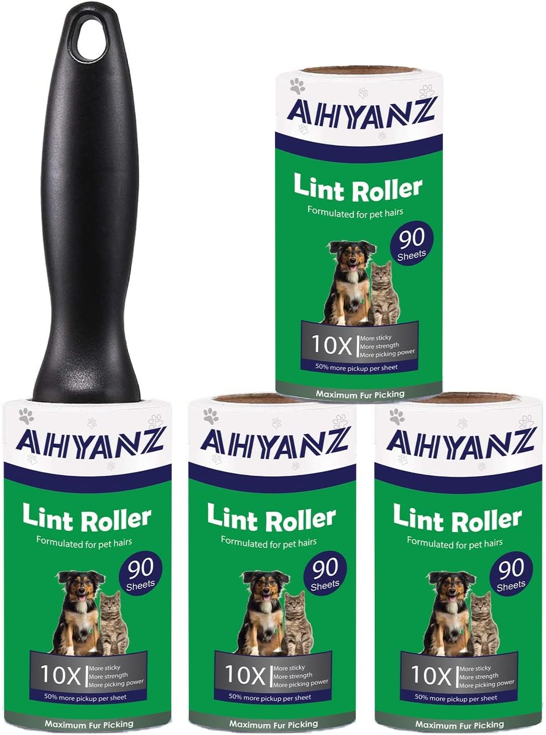 Lint Rollers Refills set 360 Sheets, Excellent Quality, Super Extra Sticky, Easy Peel 1 Roller + 4 Lint Roller, Removes Pet Hair, Fur, Fluff & Dust From All Fabrics Carpet Bed Sofa Clothes & Furniture