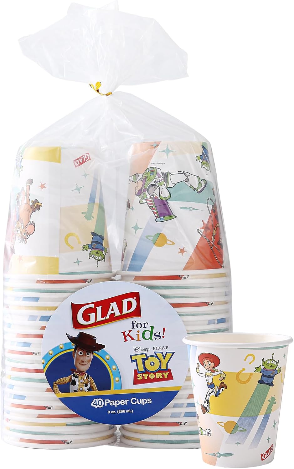 Glad for Kids Disney Pixar Toy Story Disposable Paper Cups, Light Beams - Soak Proof, Kid-Friendly Drinking Cup for Everyday Use, 9 Ounce, 24 Count