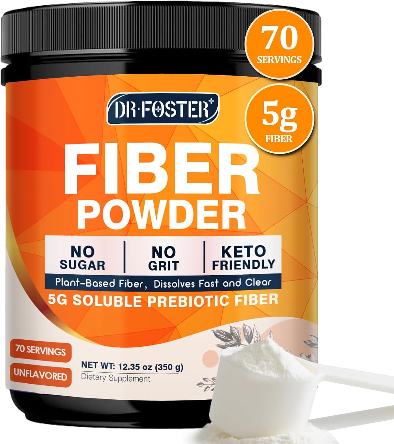 DRFOSTER Soluble Fiber Supplement Powder Unflavored - 5g, 70 Servings