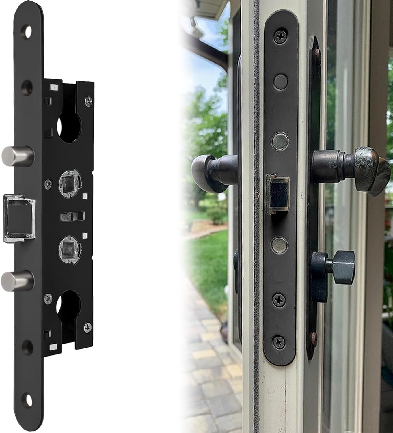 2 Point Bolt Mortise Lock Body Replacement Parts Fit Pella Storm Door Handleset, Black