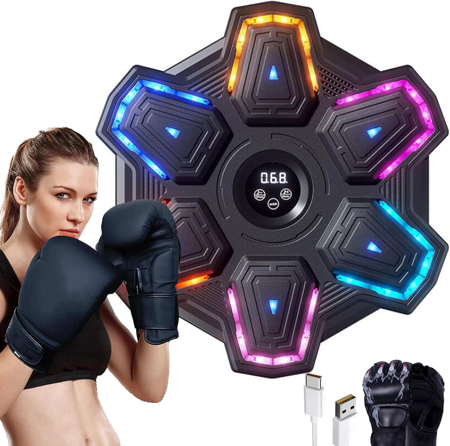 Music Boxing Machine with Gloves-Wall Mounted Smart Music Boxing Target with 9-Level Speed & Mode Adjustment,Boxing Training Punching Equipment with LED Display for Home Gym