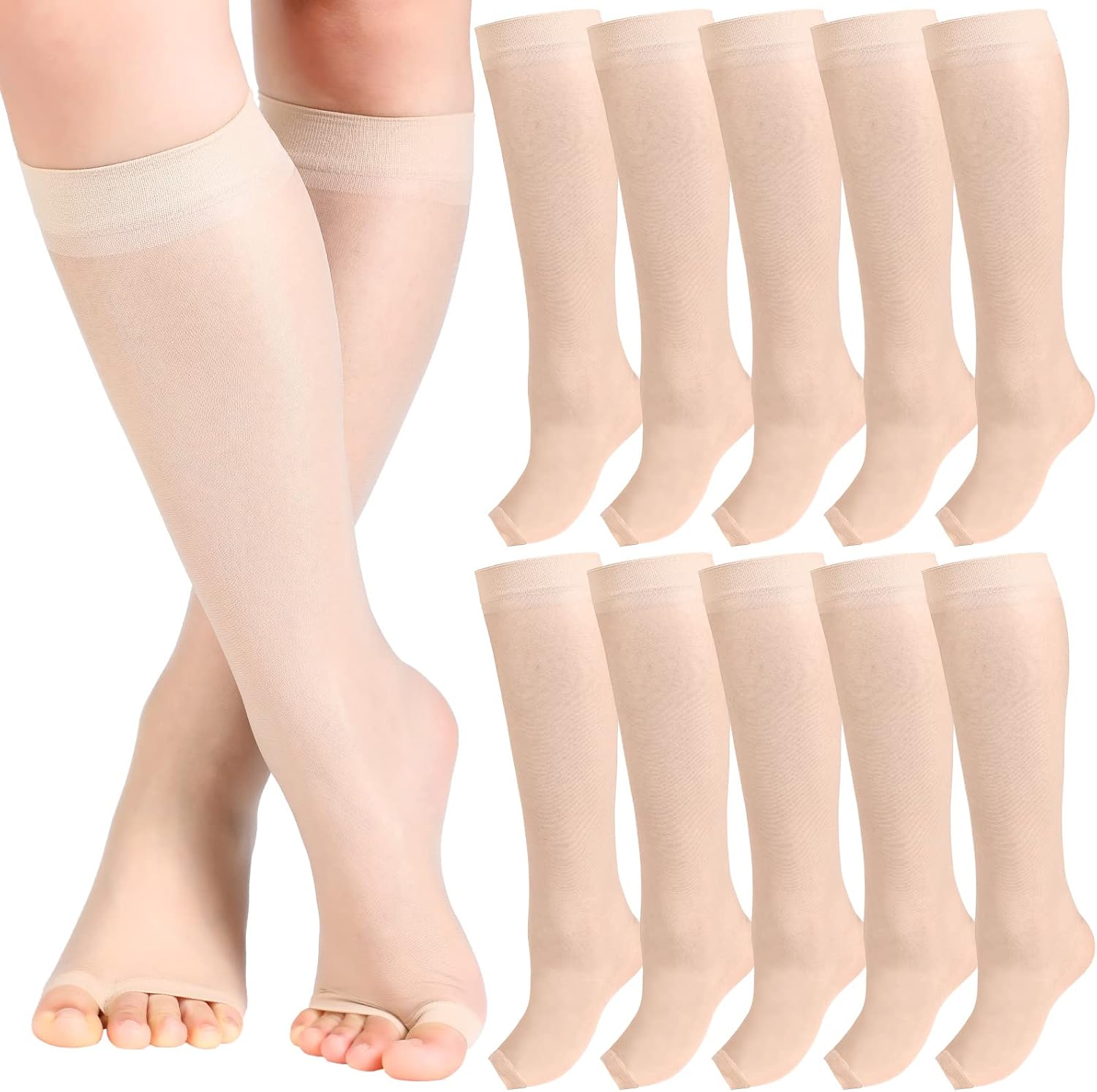 Bonuci 8 Pairs Toeless Knee High Open Toe Trouser Socks Long Socks Open Toe Feet Stockings for Women
