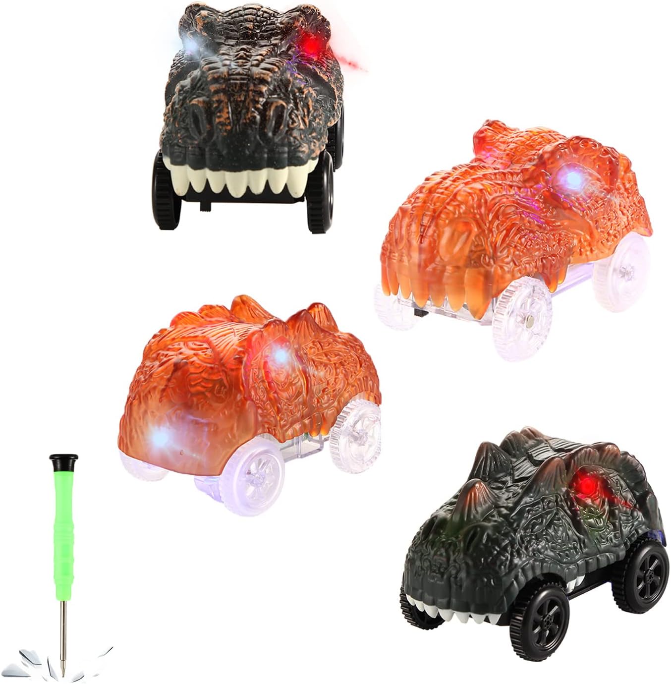 Save Unicorn Race Cars for Tracks - Glow in The Dark Replacement With 3 Flashing LED Lights - Compatible With Most Tracks for Kids Boys and Girls - 4 Pack