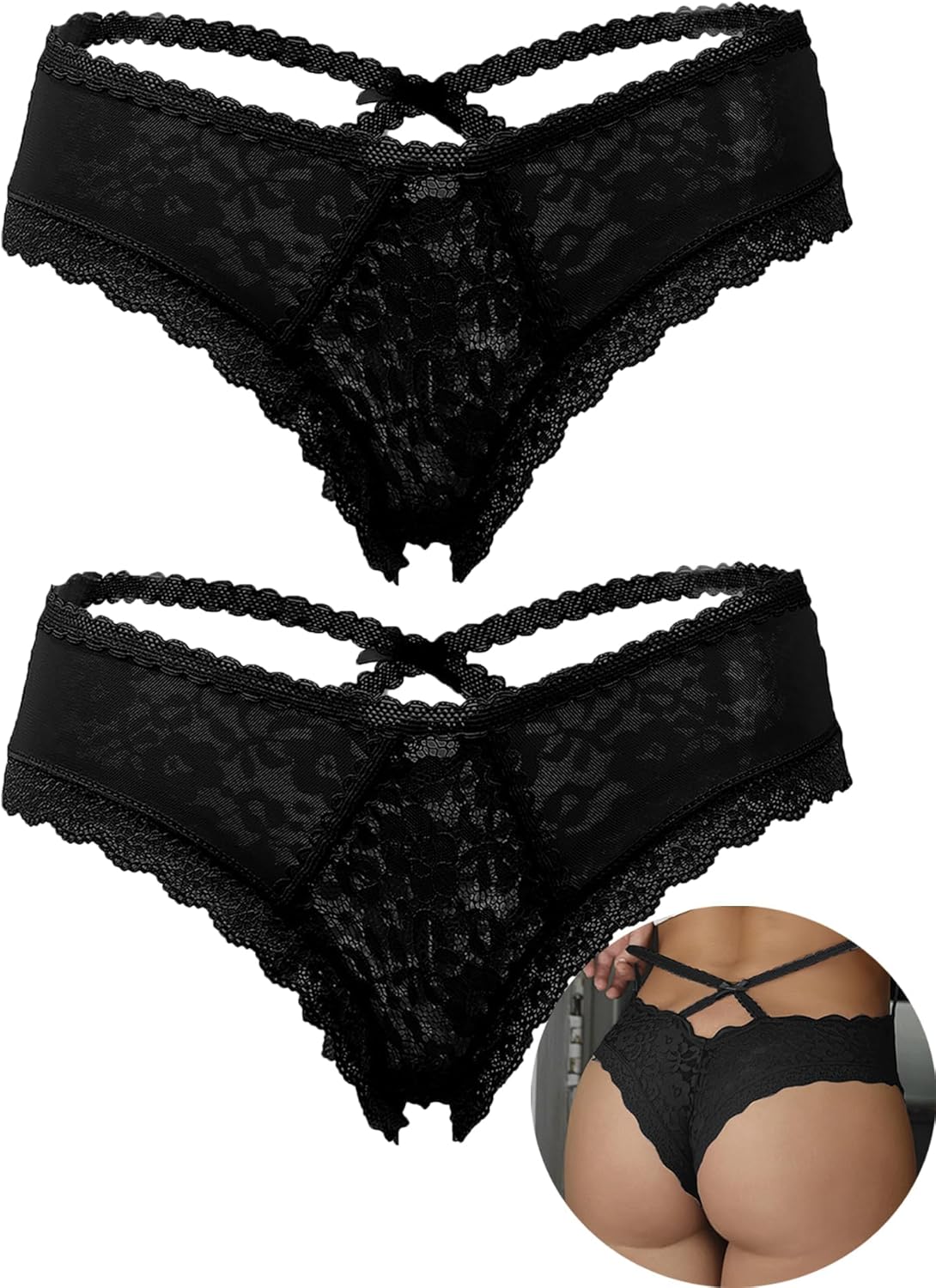 ohyeahlady Floral Lace Thongs Hollow Out Tangas Briefs Plus Size Underwear Sexy French Knickers for Women Multipack Size 8-22