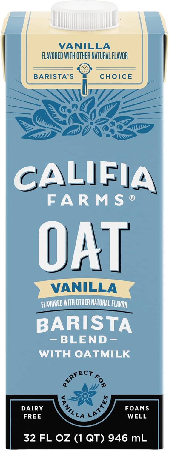 Califia Farms Vanilla Oat Barista Blend Oat Milk, 32 Oz | Non Dairy Milk | Creamer | Vegan | Plant Based | Gluten-Free | Non-GMO