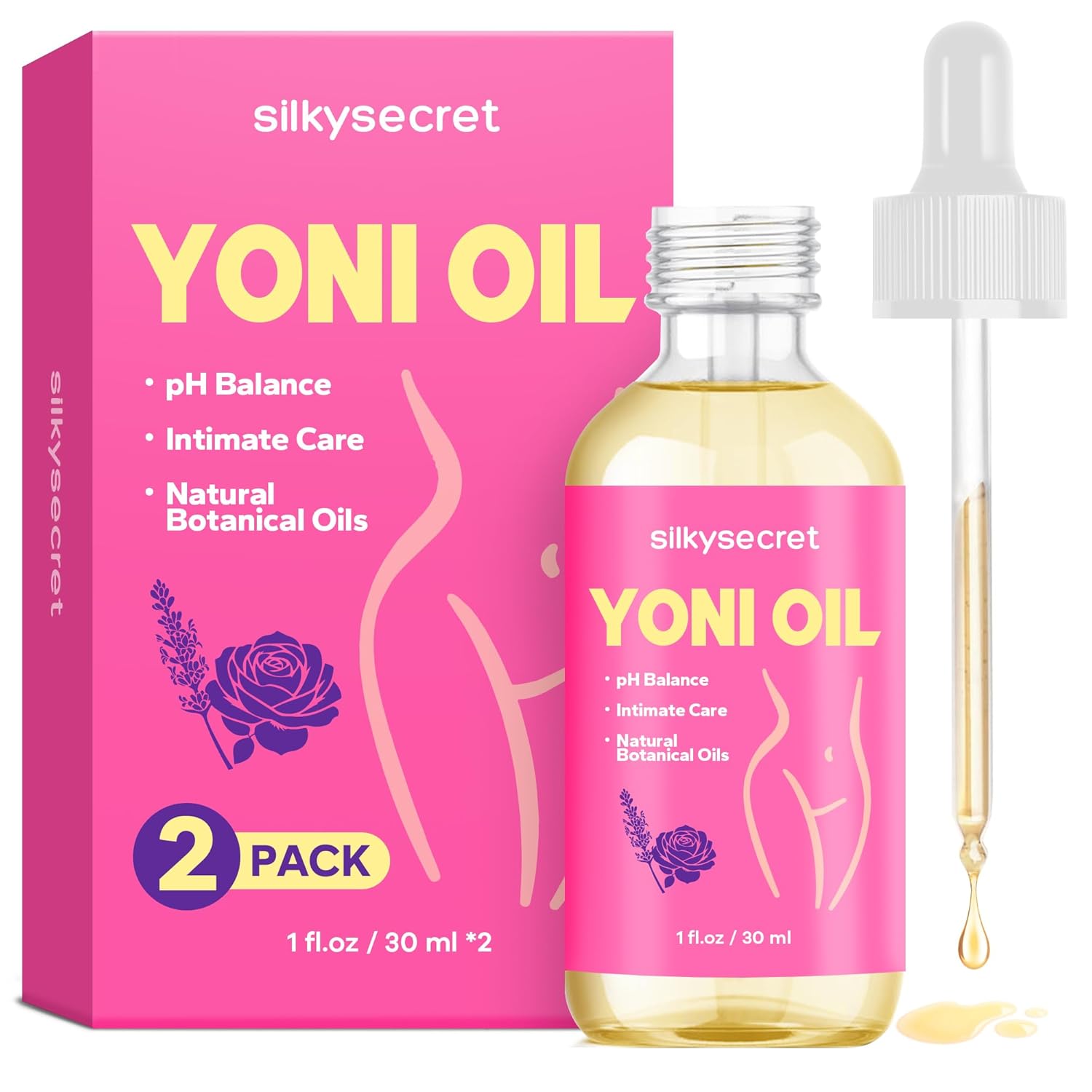 Yoni Oil (60ml, 2 Packs), pH Balance & Intimate Care Oil, Feminine Hygiene Essentials for Smell & Taste, Body Juice Oil for Women, Intimate Deodorant, Feminine Spray, Rose & Lavender Scent