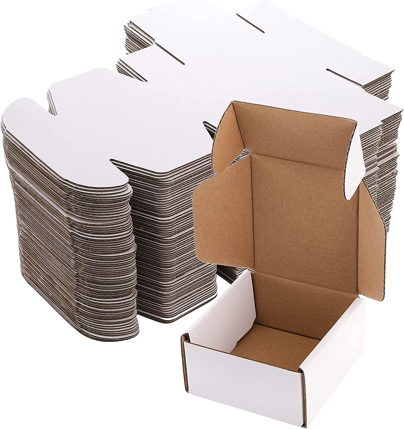 Jucoan 75 Pack Corrugated Mailer, 10x10x5cm Small Shipping Boxes, Small Cardboard Box for Shipping Mailing and Storing, Recyclable, Crush Proof, Oyster White