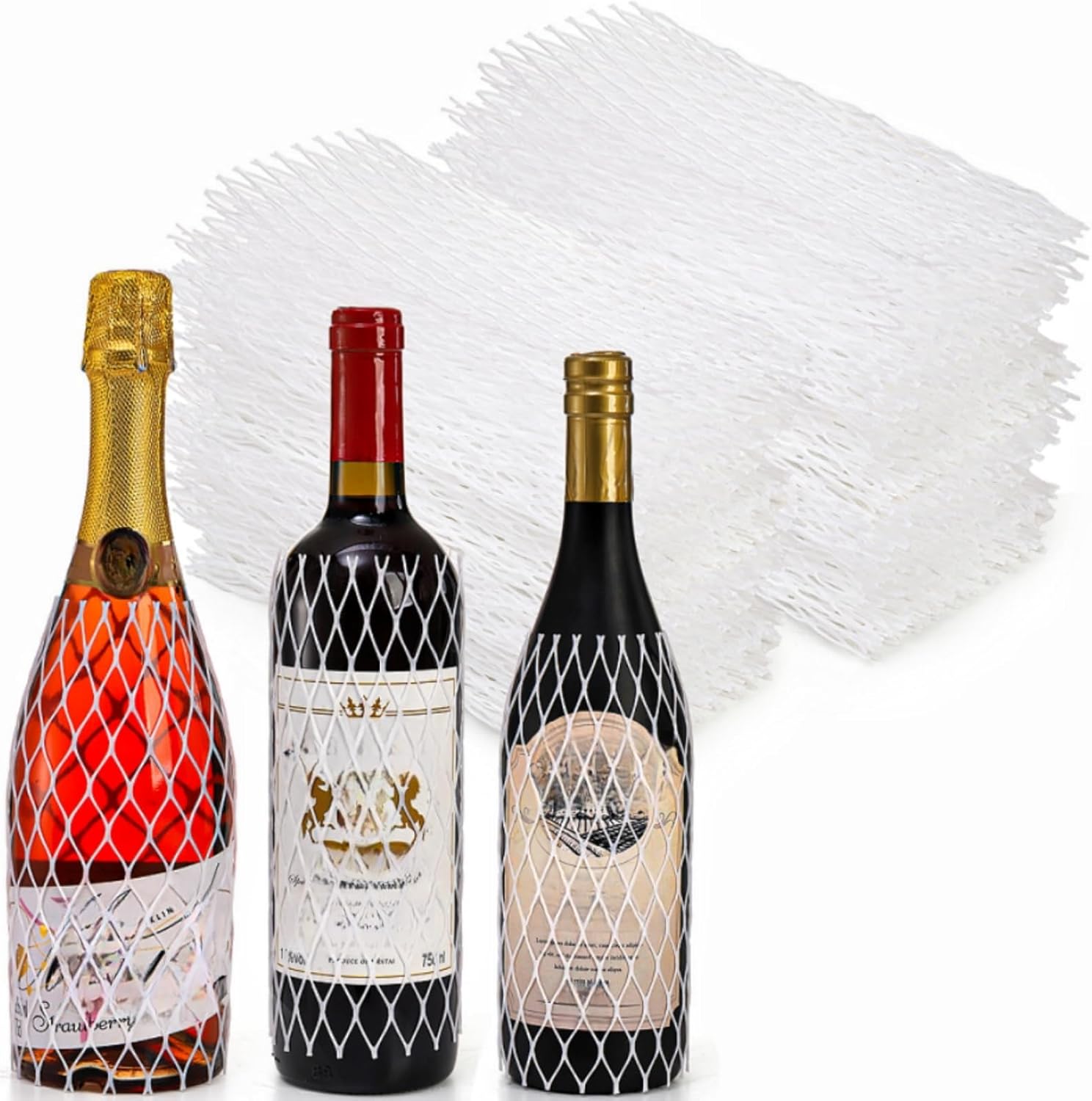 150 Pieces Wine Mesh Protective Sleeves, 8 Inch Long Mesh Liquor Bottle Protector, PE Net Mesh Sleeves for Wine Glass Bottle, Keep Bottles Safe While Traveling or in Transportation, White
