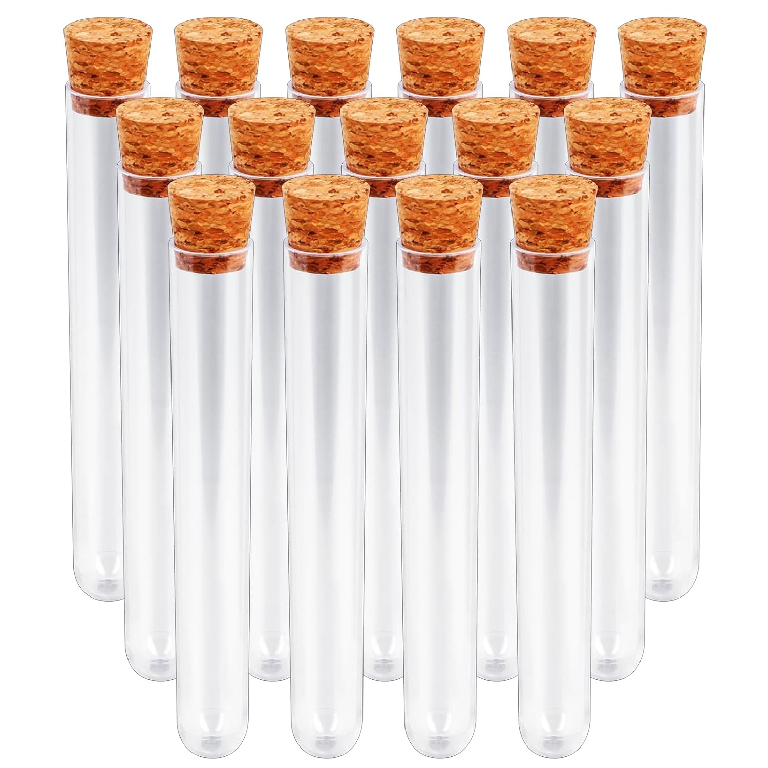 Mozeat Lens Clear Test Tubes with Lids, 15x100mm (15ml) Plastic Vials with Seal Cap Container Transparent Test Tubes with Cork Stoppers for Jewelry Seed Beads Powder Spice Liquid Storage (15 PCS)