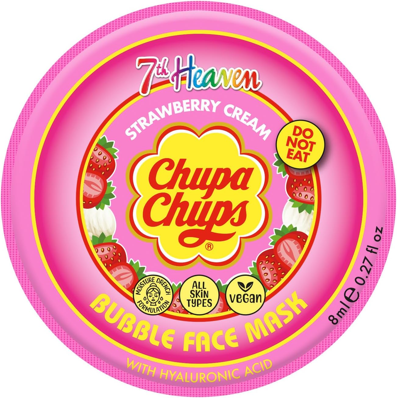 7th Heaven x Chupa Chups Bubble Face Mask (Strawberry Cream) Exfoliating Peel Off Face Mask with Hyaluronic Acid, Vegan - Genuine 7th Heaven Face Masks Skincare
