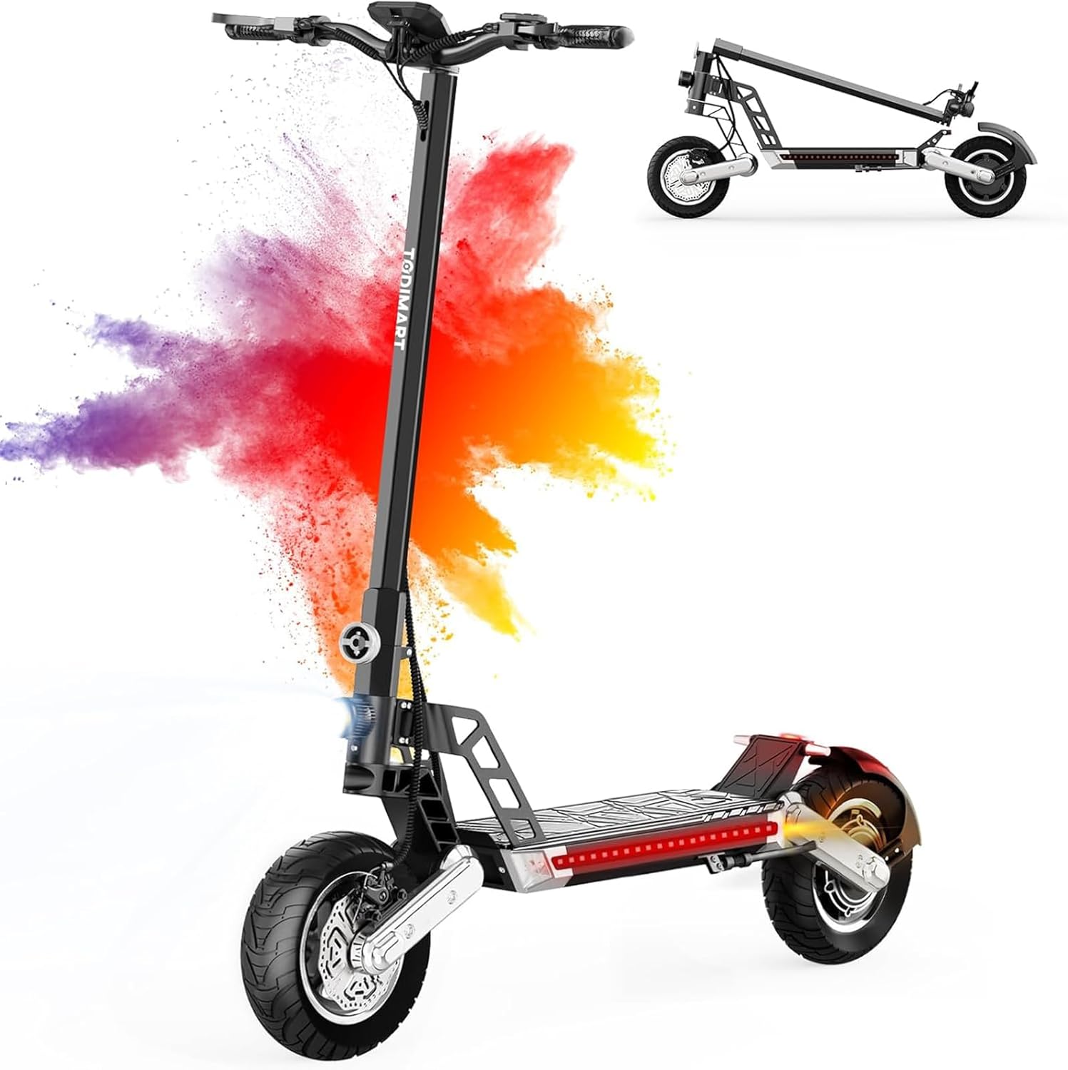 Electric Scooter, 40-80 km Range, 48V 10.4/20.8Ah Battery, 10 inch Off-Road Tires, Electric Scooter Adult 150 kg Load Capacity, Double Suspension, TODIMART Series Folding Escooter