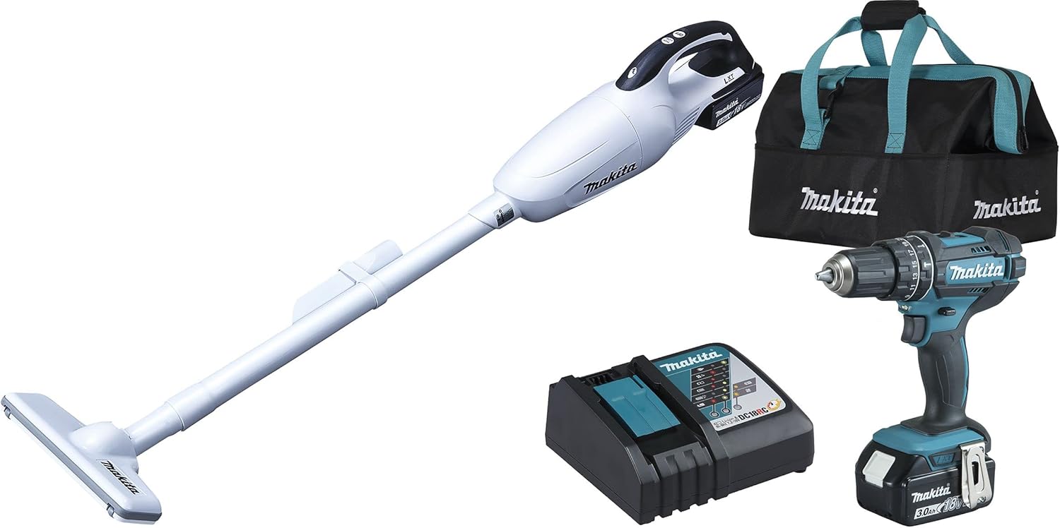 Makita DLX2333X1 18V Battery Kit (DCL181FRFW + DHP482Z + DC18RC + 2 BL1830B) in Carry Bag