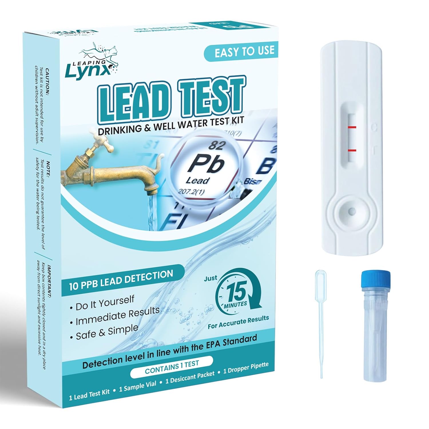 Lead Water Test Kit – Fast 5-Minute Results – 10 PPB Detection – EPA Standard Accuracy – Home Drinking Water Lead Testing – Easy DIY Kit Validated by Independent Labs – Tap, Well, and Filtered Water